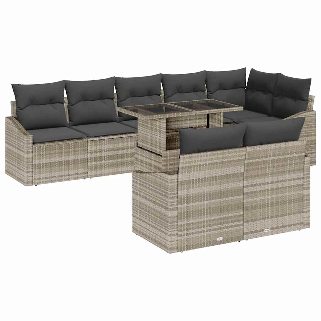 Havesofa Sæt med pude med opbevaring 9 pcs Lysegrå polyrattan