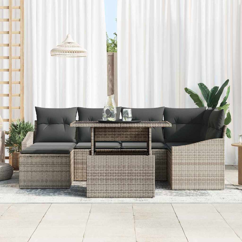 Havesofa Sæt 7 pcs Grå Polyrattan og pulverlakeret stål