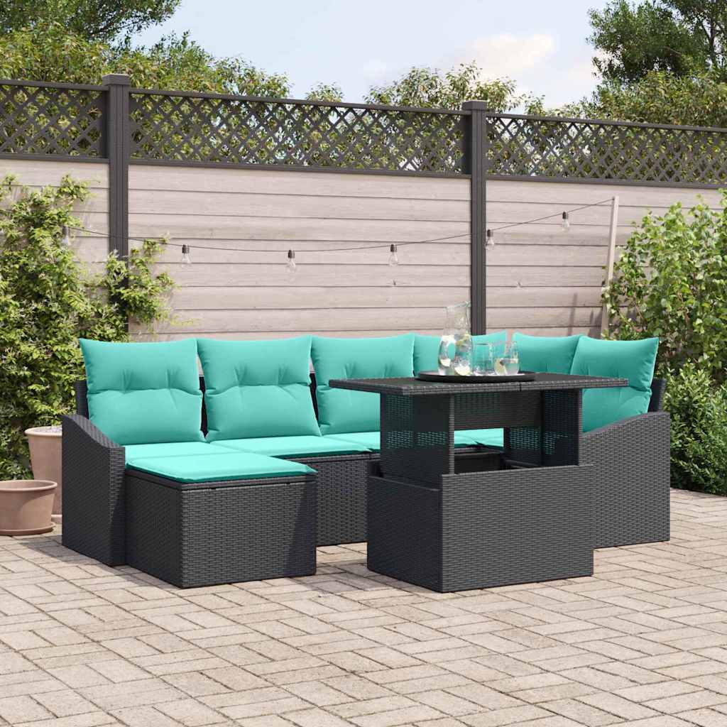 Sofa Sæt med pude med opbevaring 7 pcs Sort og Blå Poly rattan