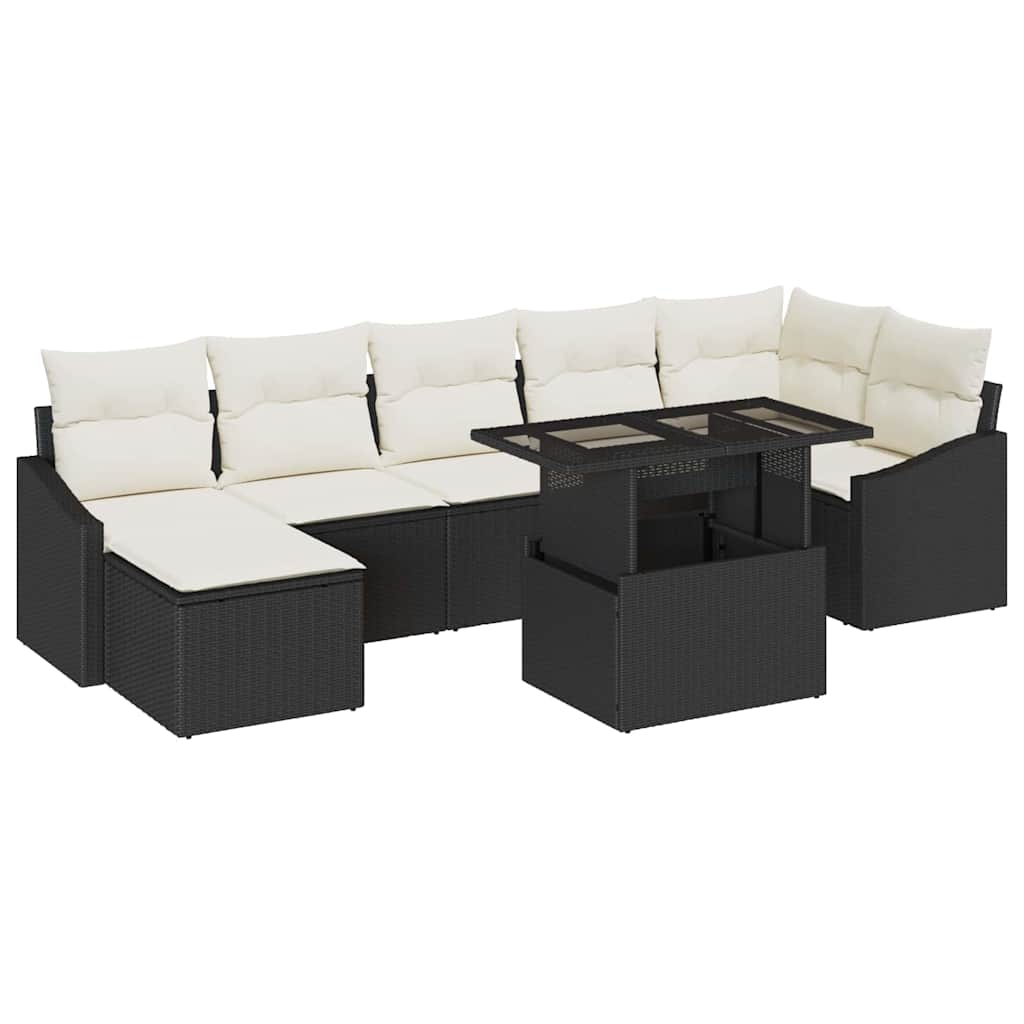 Havesofa Sæt med pude 8 pcs Sort og Cream polyrattan
