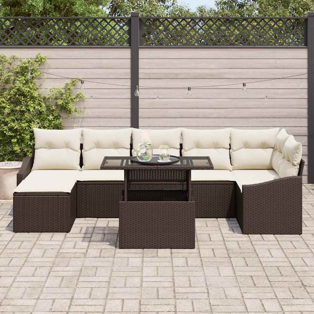 Havesofa Sæt med pude 8 pcs Brun og Creme polyrattan