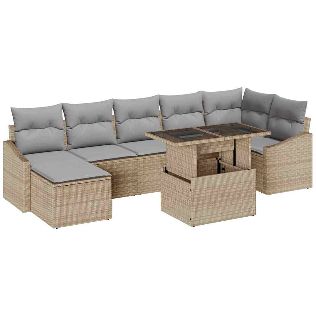 Havesofa Sæt med pude 8 pcs Beige og lys grå polyrattan