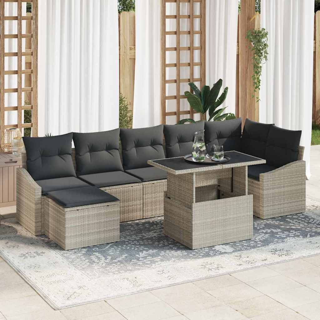 Havesofa Sæt med pude med opbevaring 8 pcs Lysegrå polyrattan
