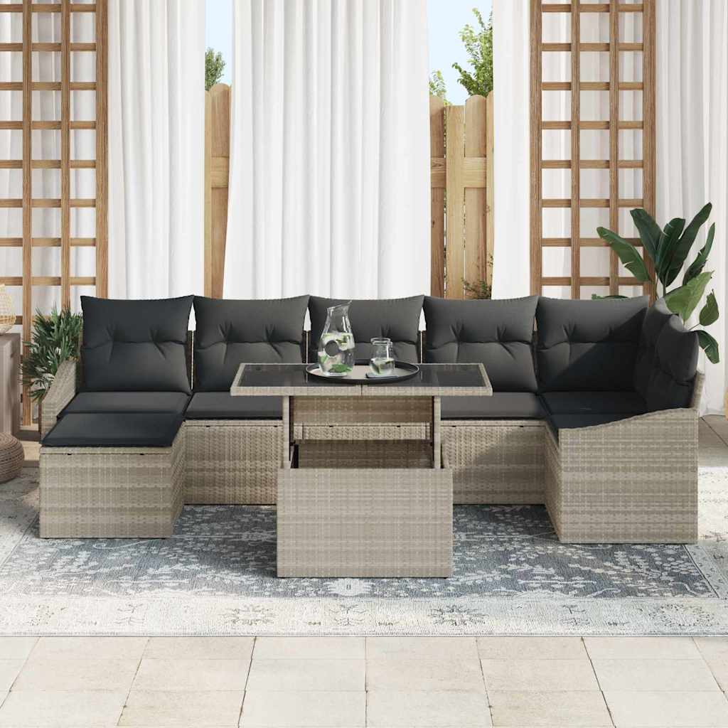 Havesofa Sæt med pude med opbevaring 8 pcs Lysegrå polyrattan