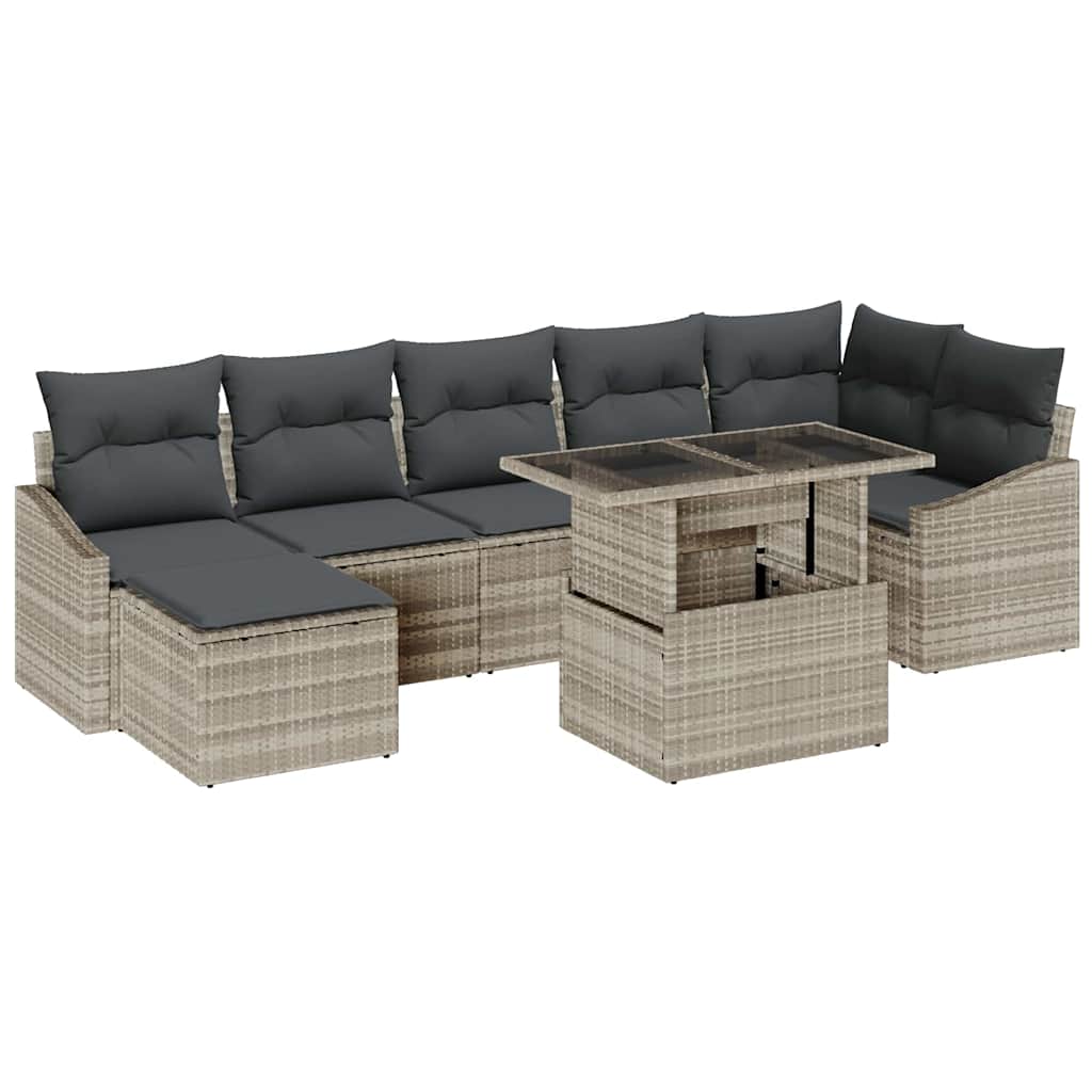 Havesofa Sæt med pude med opbevaring 8 pcs Lysegrå polyrattan