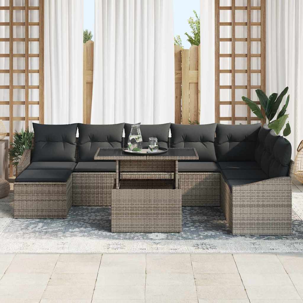 Sofa Sæt med pude med opbevaring 9 pcs Grå polyrattan