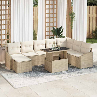 Sofa Sæt med pude 9 pcs Beige og creme polyrattan