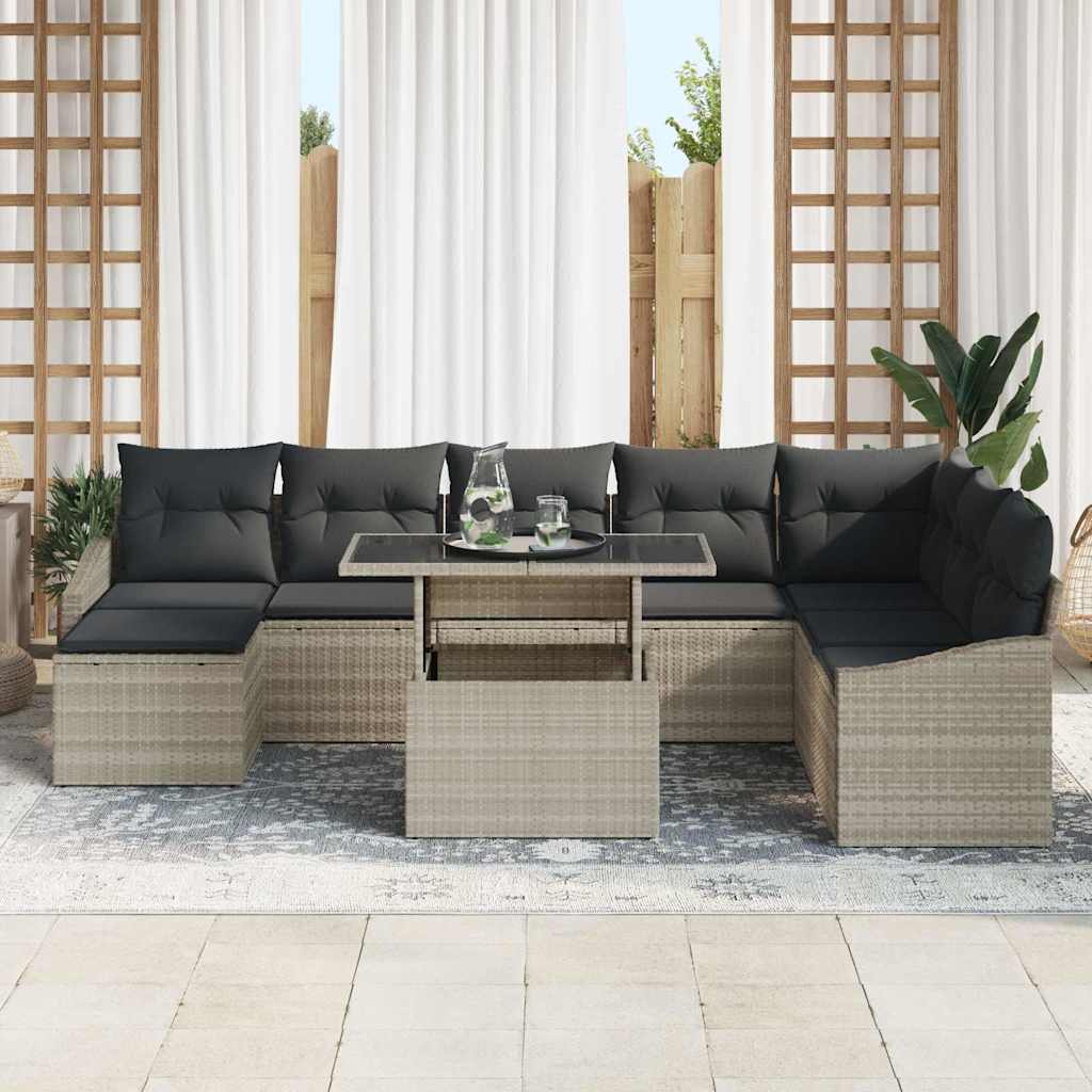 Sofa Sæt med pude med opbevaring 9 pcs Lysegrå polyrattan