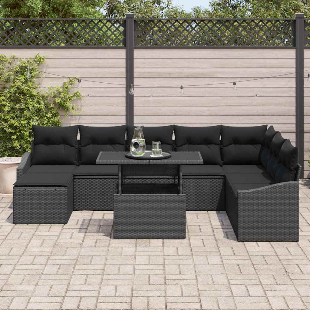 Sofa Sæt med pude med opbevaring 9 pcs Sort polyrattan