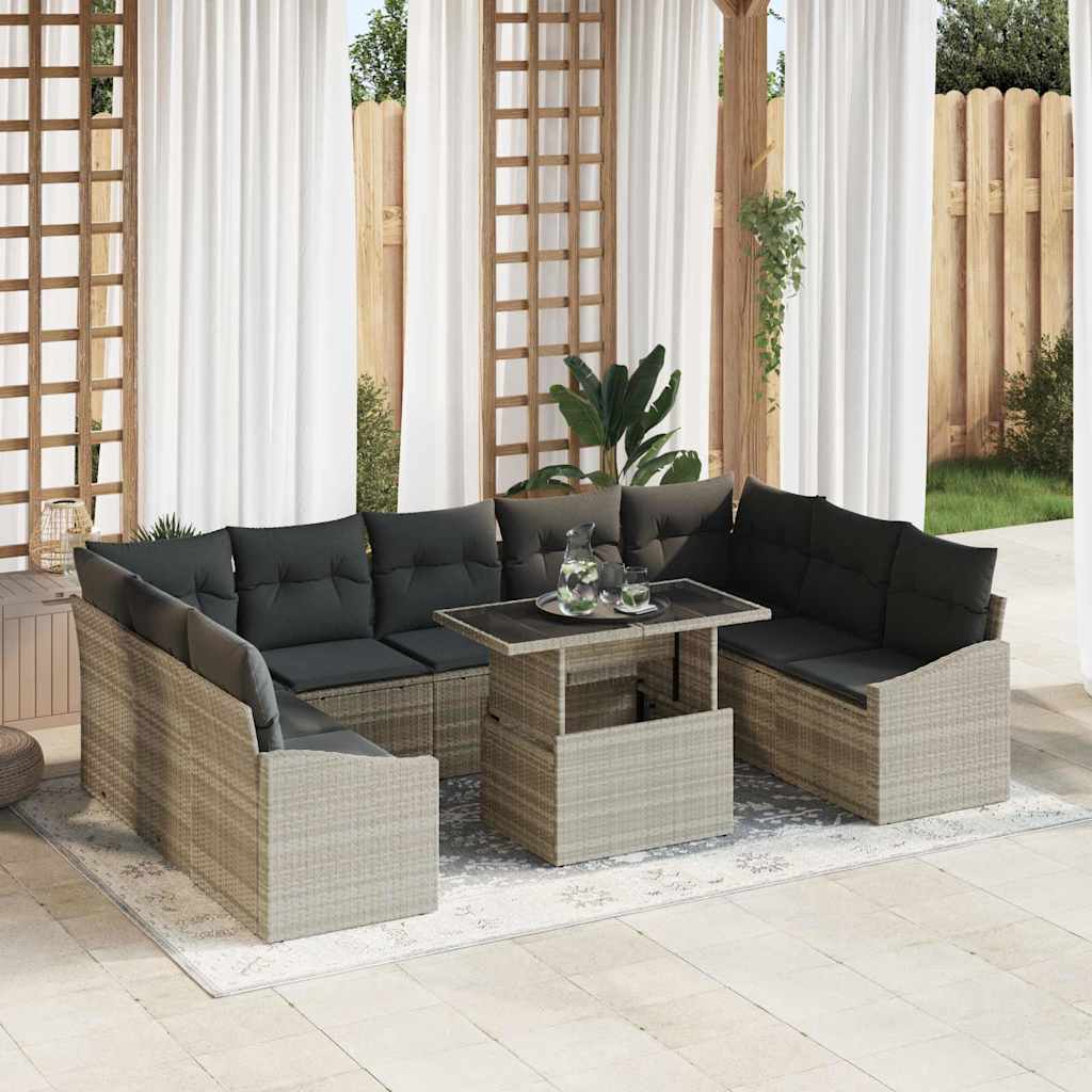 Sofa Sæt med pude 10 pcs Lysegrå polyrattan