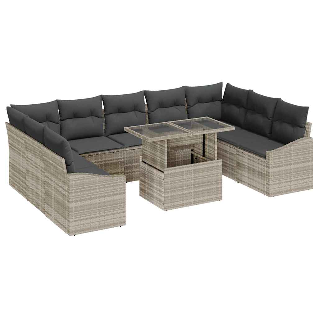 Sofa Sæt med pude 10 pcs Lysegrå polyrattan