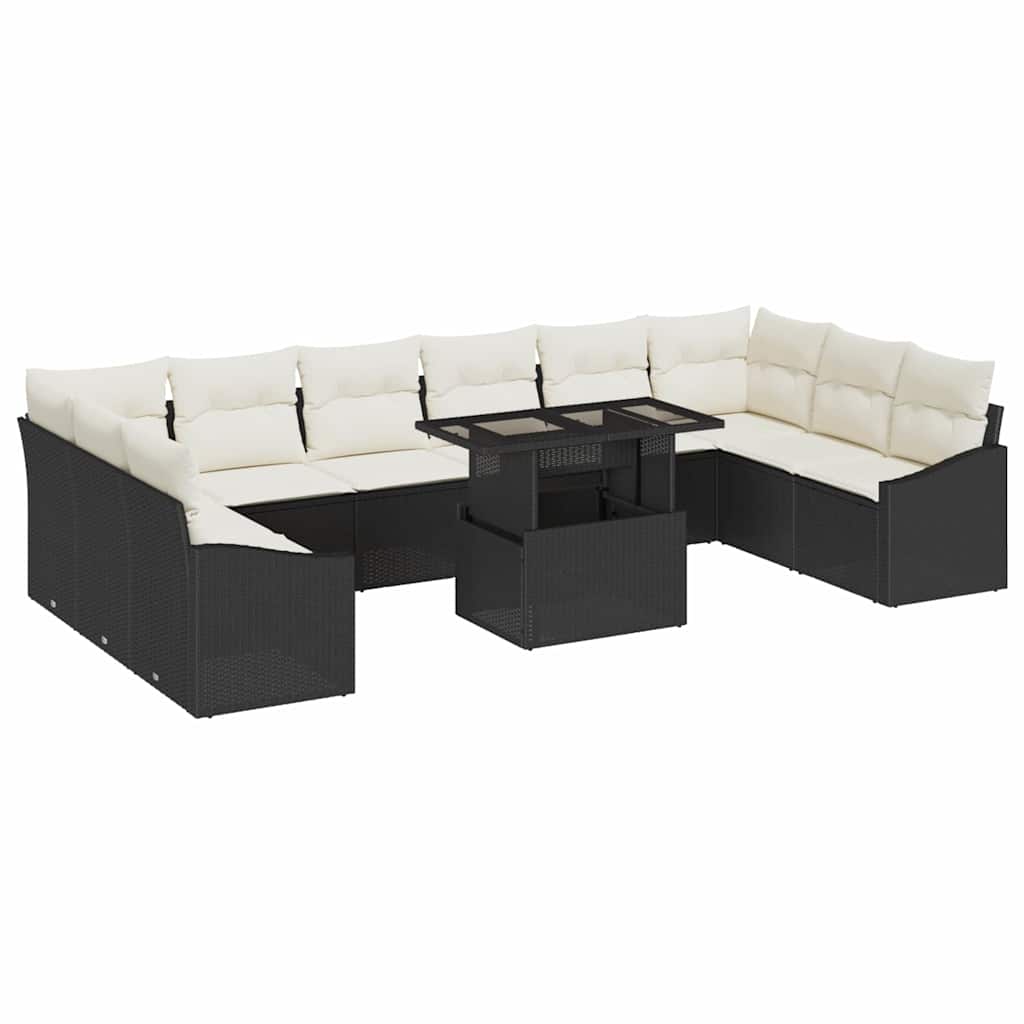 Sofa Sæt med pude 11 pcs Sort og Cream polyrattan