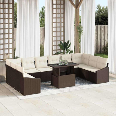 Sofa Sæt med pude 11 pcs Brun og Creme polyrattan