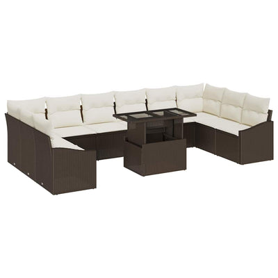 Sofa Sæt med pude 11 pcs Brun og Creme polyrattan