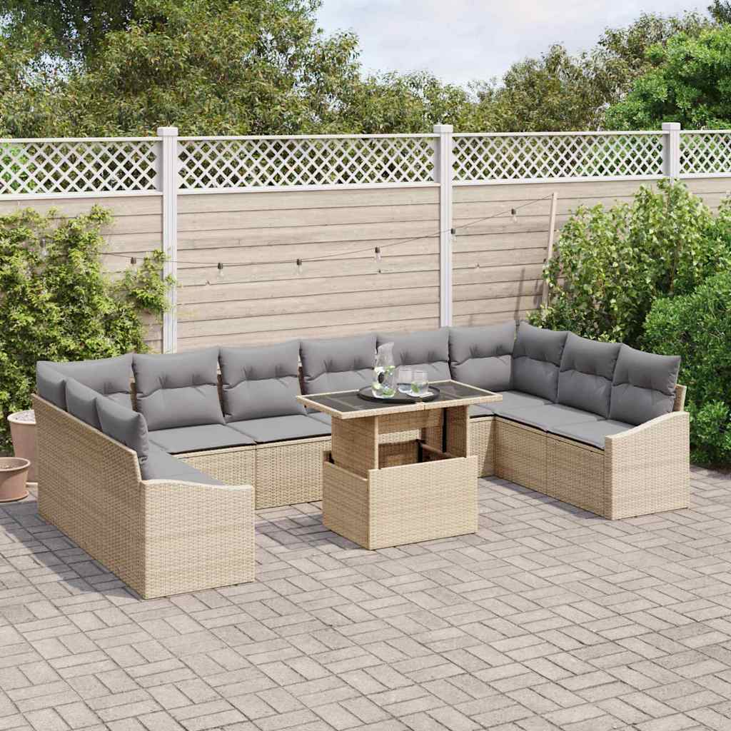 Sofa Sæt 11 stk. Beige og lys grå polyrattan