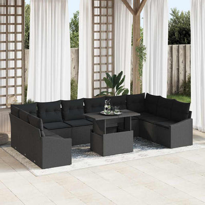 Sofa Sæt med pude 11 pcs Sort polyrattan