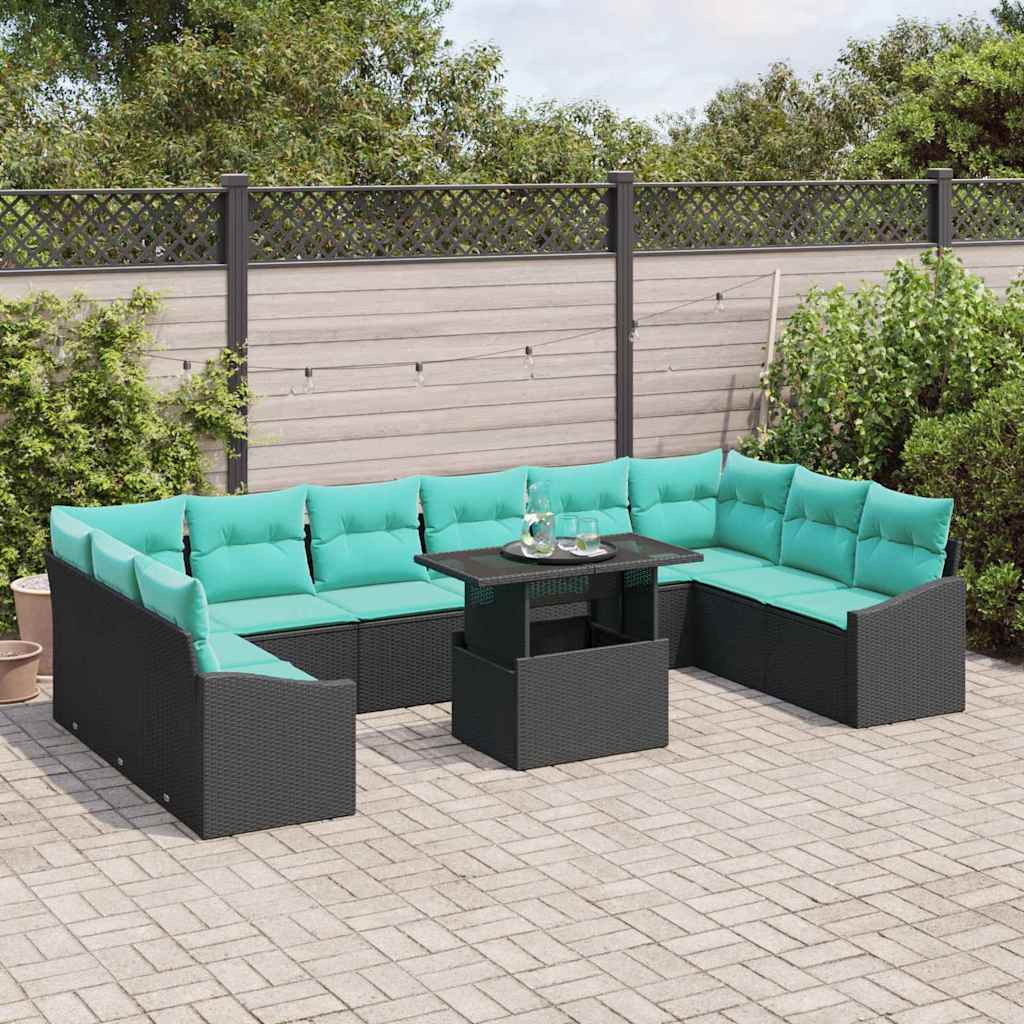Sofa Sæt med pude 11 pcs Sort og Blå polyrattan