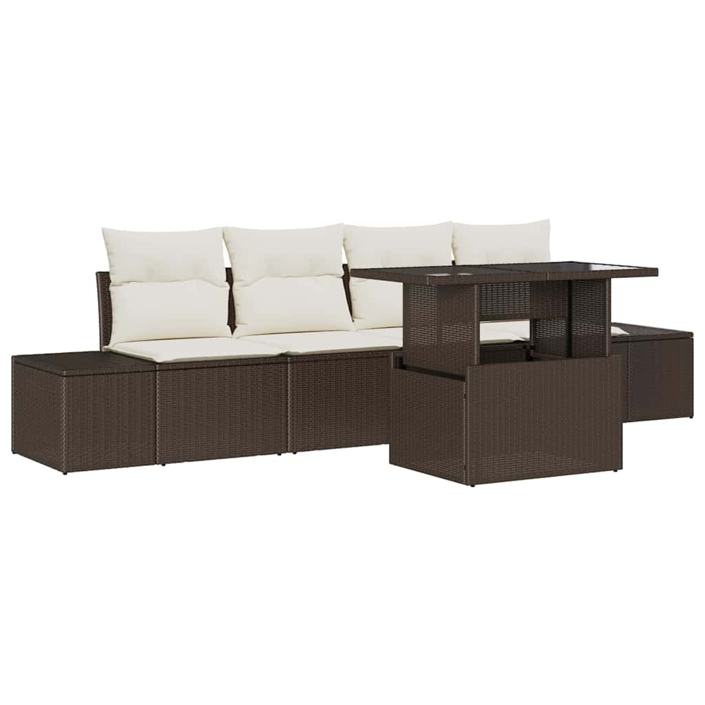 Sofa Sæt med pude 5 pcs Brun og Creme polyrattan