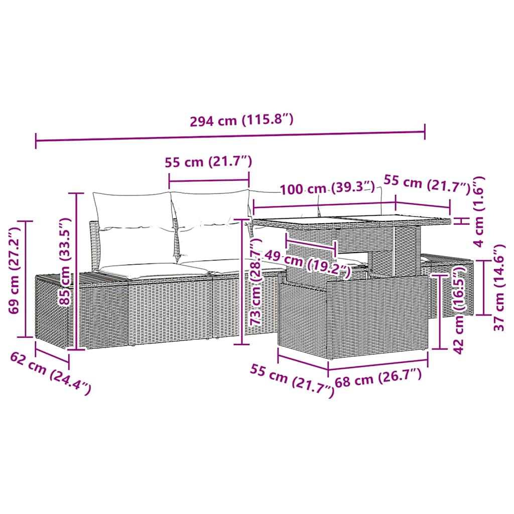 Sofa Sæt med pude 5 pcs Brun og Creme polyrattan