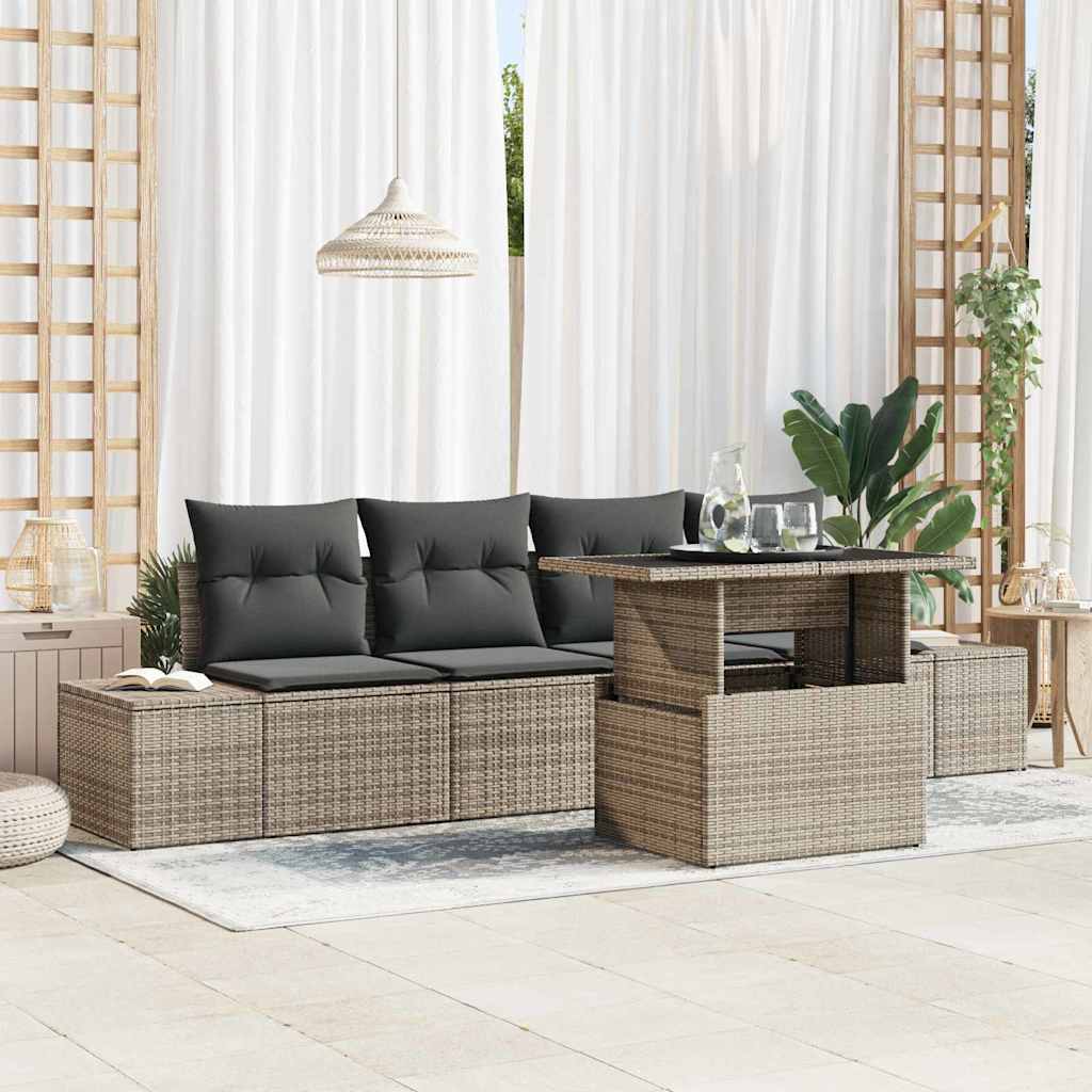 Sofa Sæt med pude 5 pcs Grå polyrattan