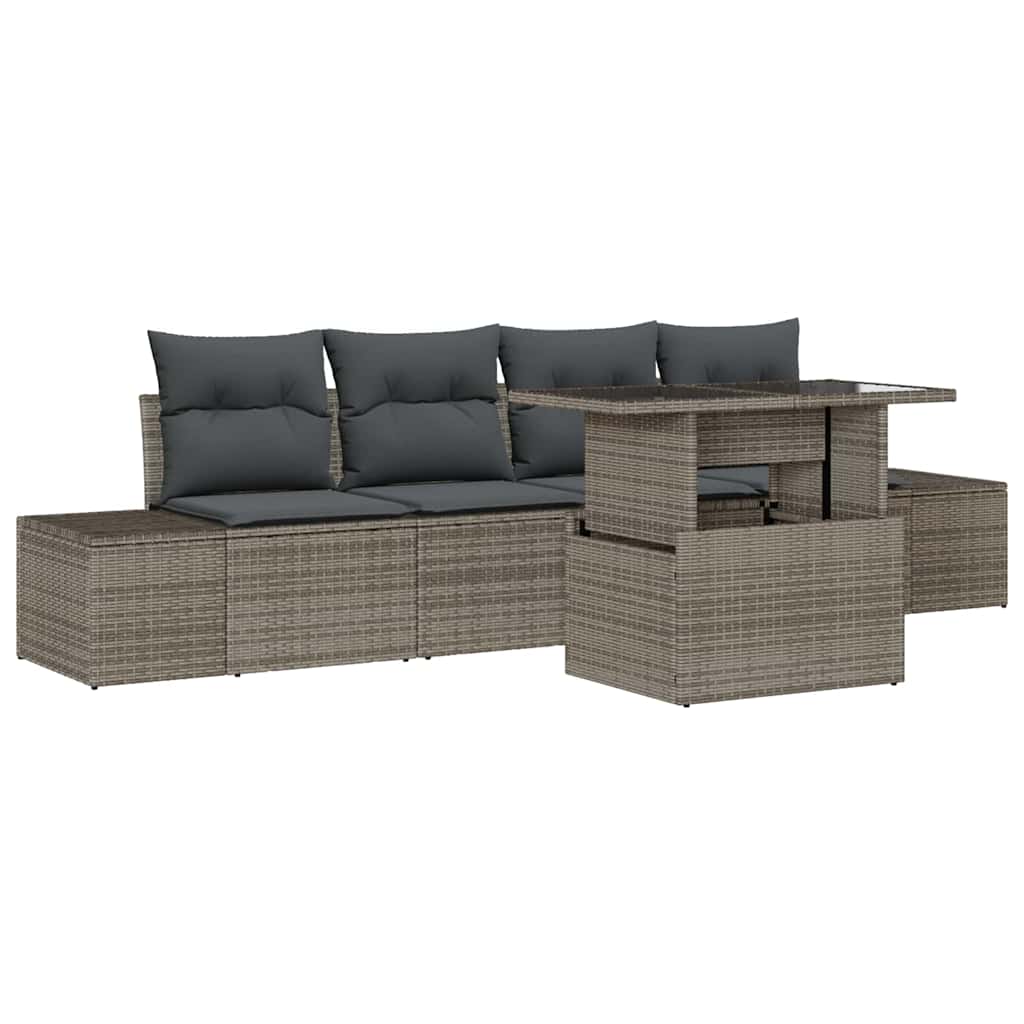 Sofa Sæt med pude 5 pcs Grå polyrattan