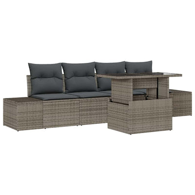 Sofa Sæt med pude 5 pcs Grå polyrattan