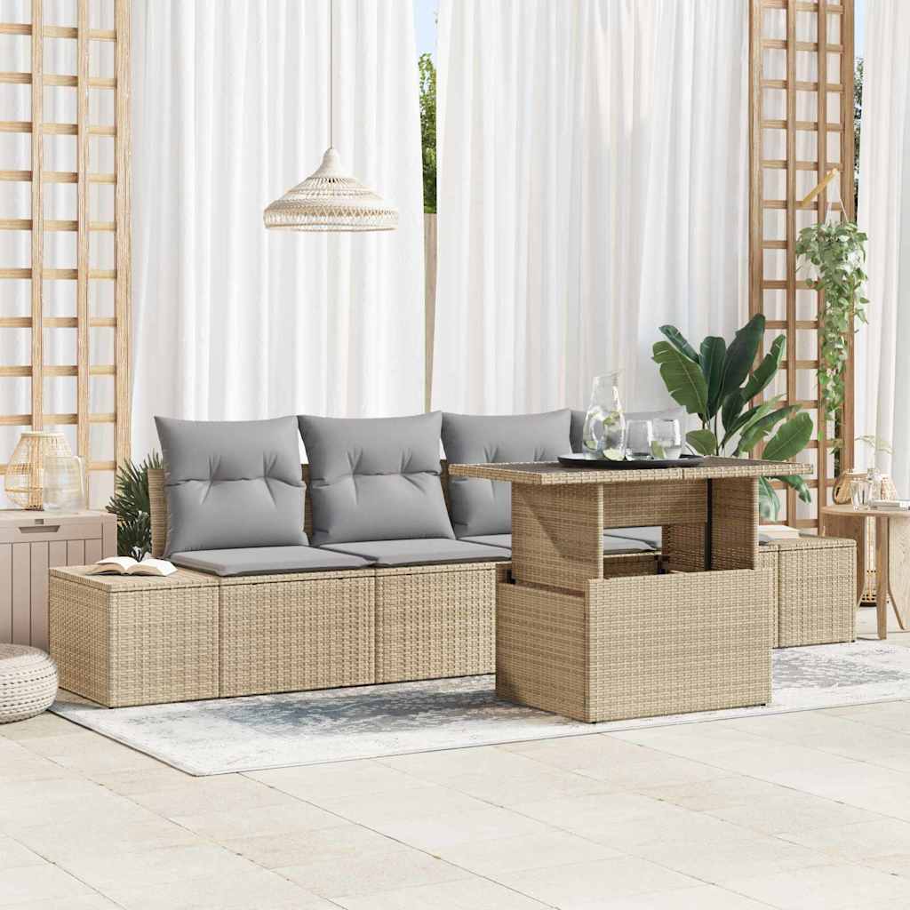 Sofa Sæt med pude 5 pcs Beige og lys grå polyrattan