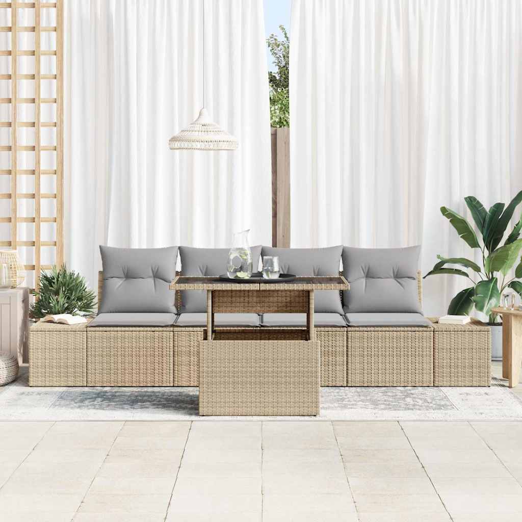 Sofa Sæt med pude 5 pcs Beige og lys grå polyrattan