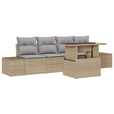 Sofa Sæt med pude 5 pcs Beige og lys grå polyrattan