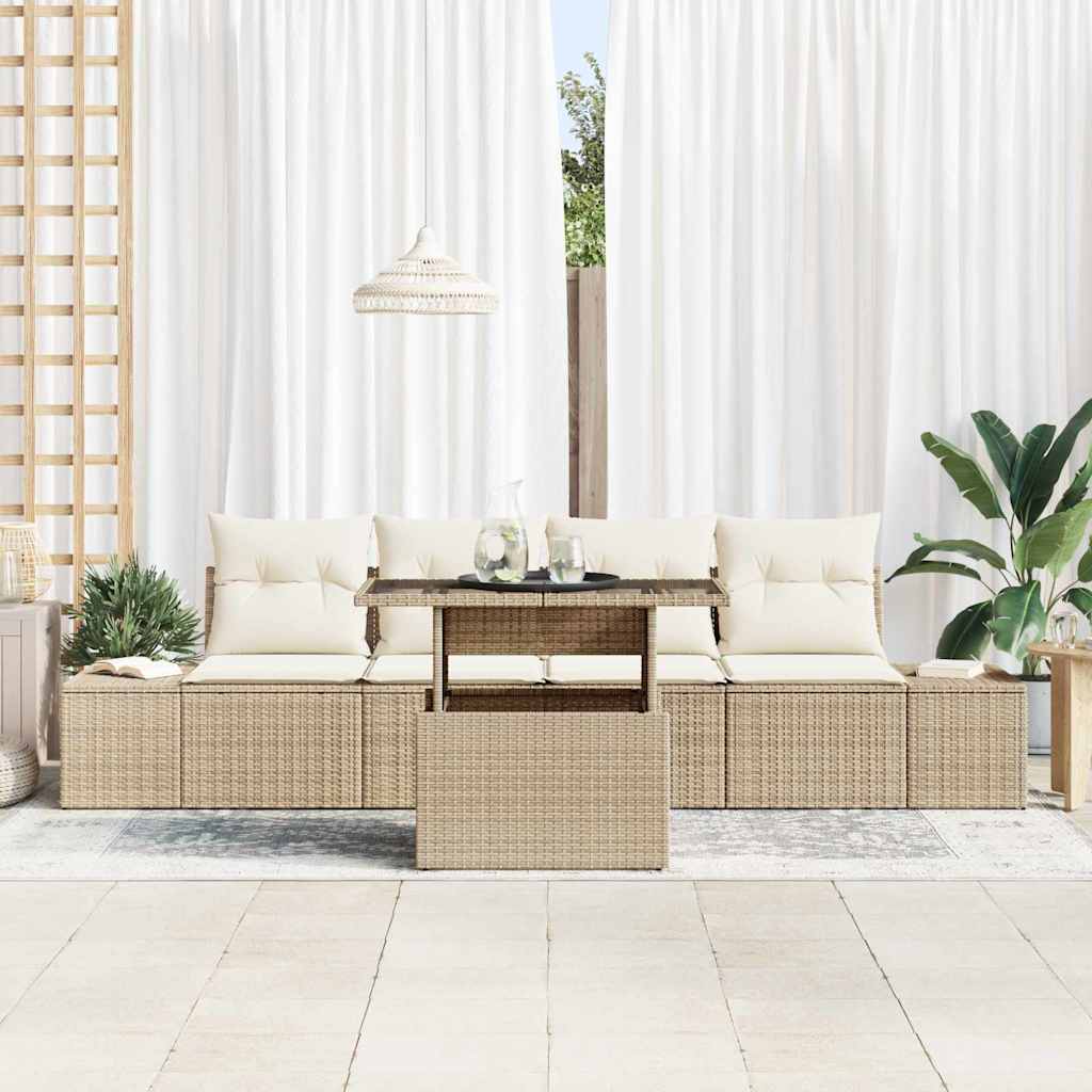 Sofa Sæt med pude 5 pcs Beige og creme polyrattan