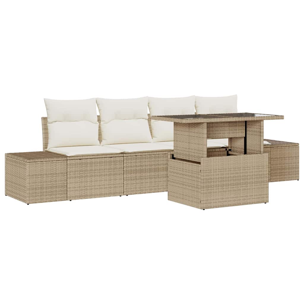 Sofa Sæt med pude 5 pcs Beige og creme polyrattan