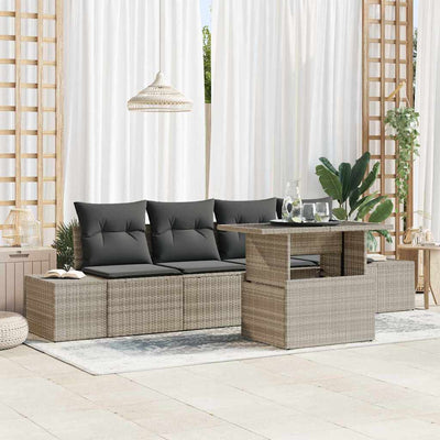 Sofa Sæt med pude 5 pcs Lysegrå polyrattan
