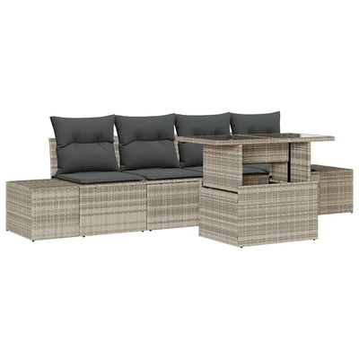 Sofa Sæt med pude 5 pcs Lysegrå polyrattan
