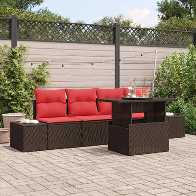 Sofa Sæt med pude 5 pcs Brun og Rød polyrattan