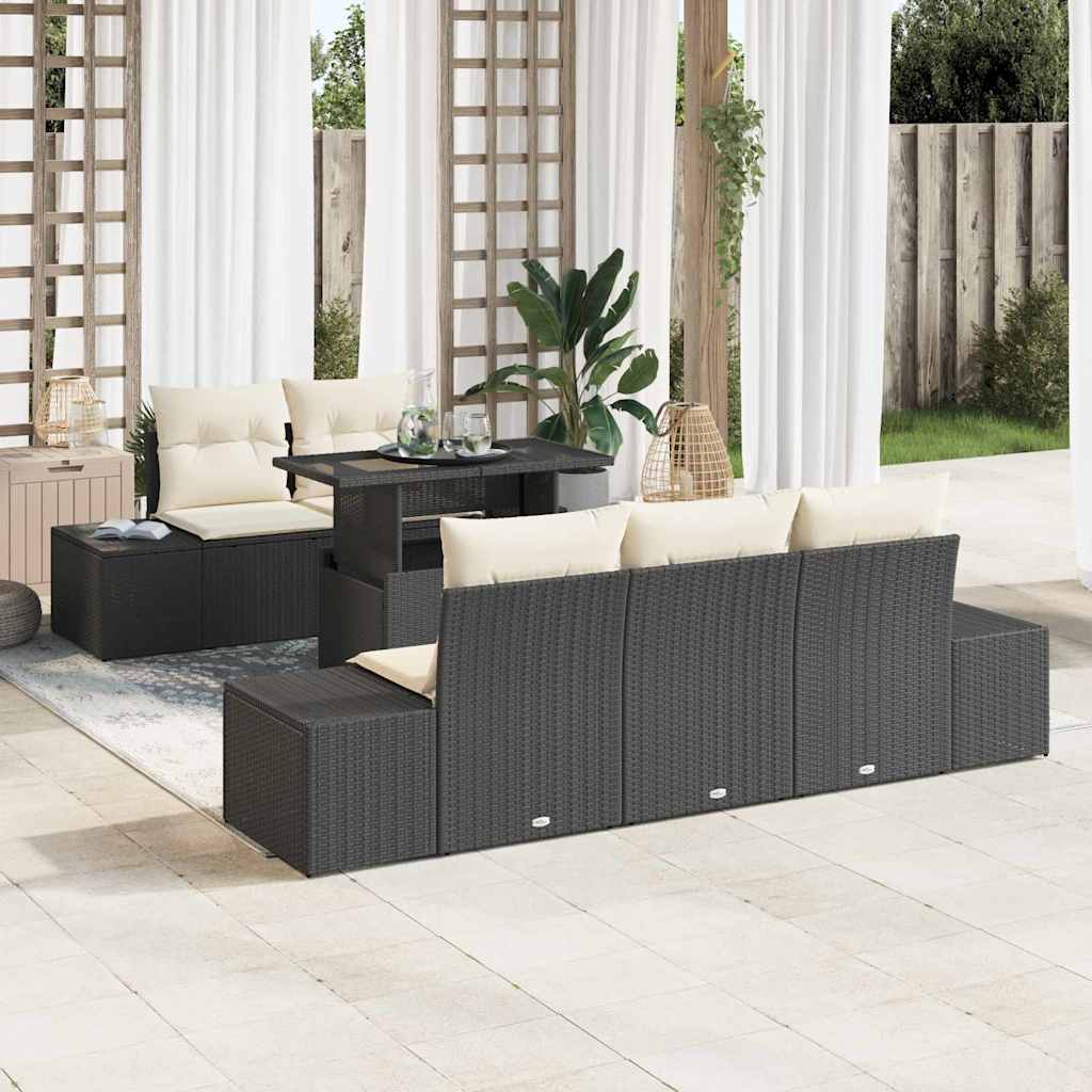 Sofa Sæt med pude 6 pcs Sort og Cream polyrattan
