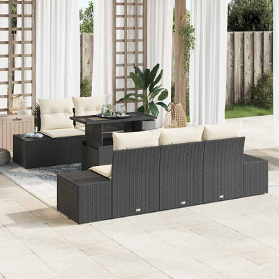 Sofa Sæt med pude 6 pcs Sort og Cream polyrattan
