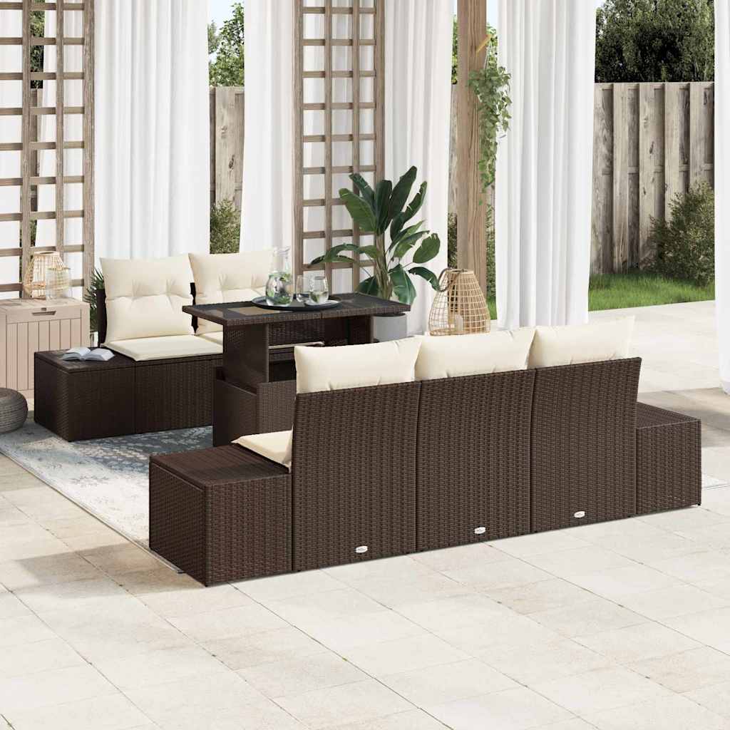 Sofa Sæt 6 stk. Brun og Creme polyrattan
