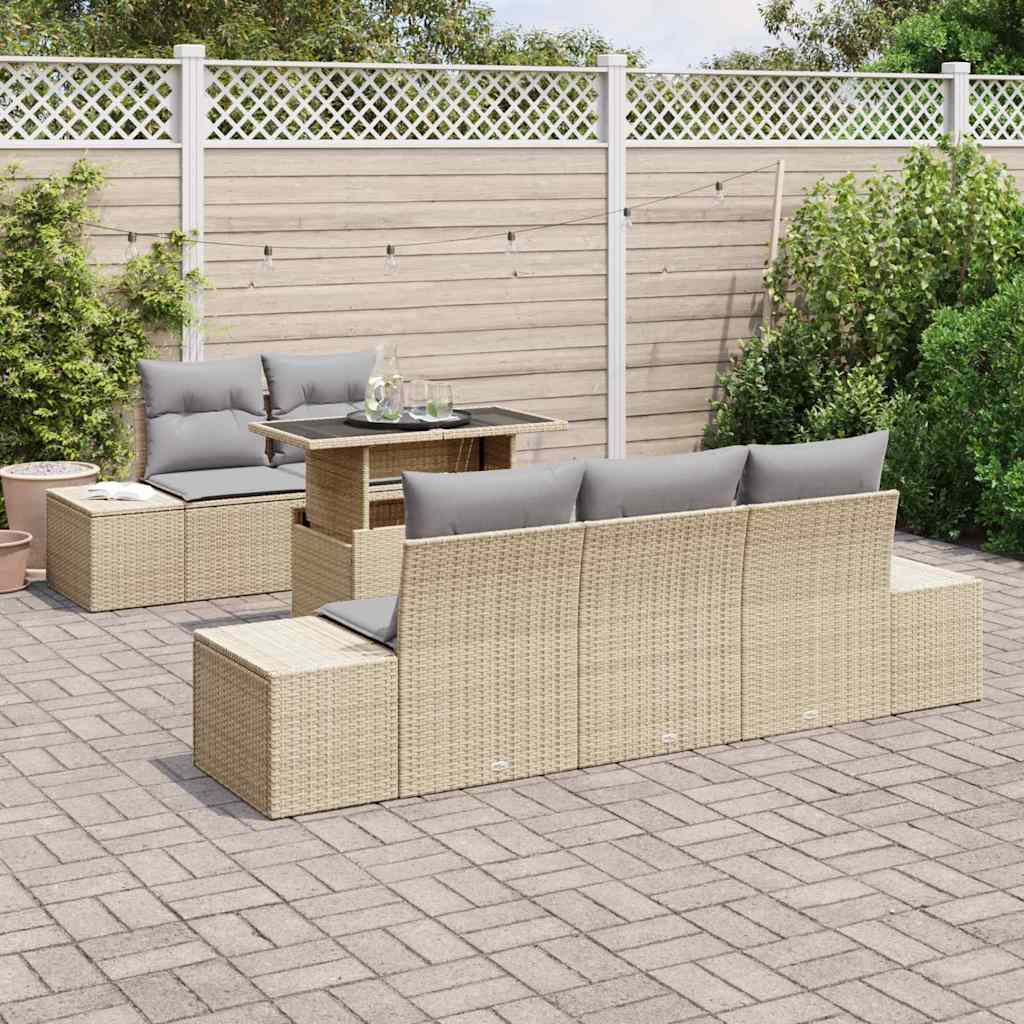 Sofa Sæt med pude 6 pcs Beige og lys grå polyrattan