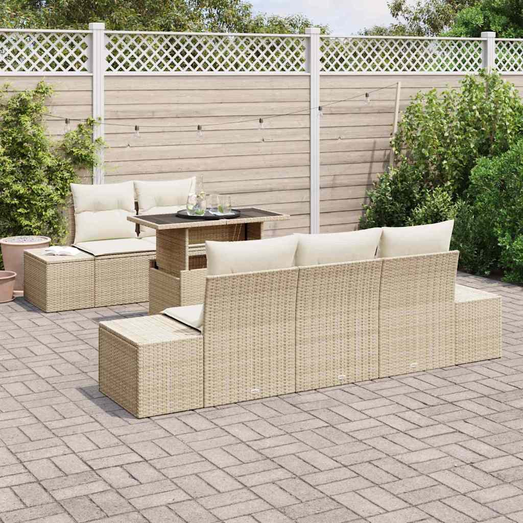 Sofa Sæt med pude 6 pcs Beige og creme polyrattan