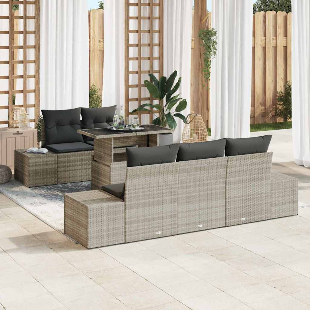 Sofa Sæt med pude 6 pcs Lysegrå polyrattan
