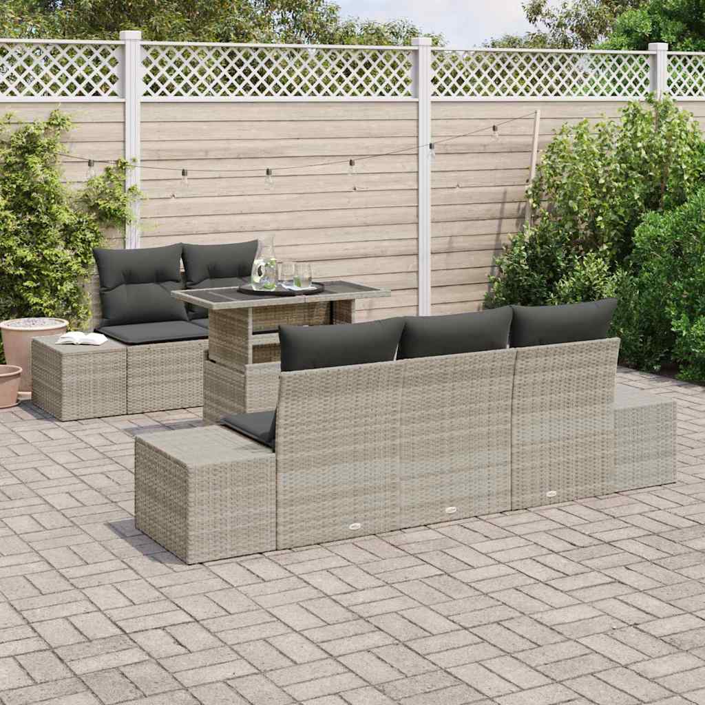 Sofa Sæt med pude 6 pcs Lysegrå polyrattan