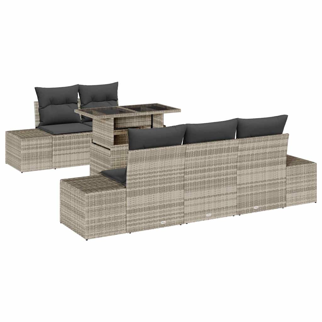 Sofa Sæt med pude 6 pcs Lysegrå polyrattan