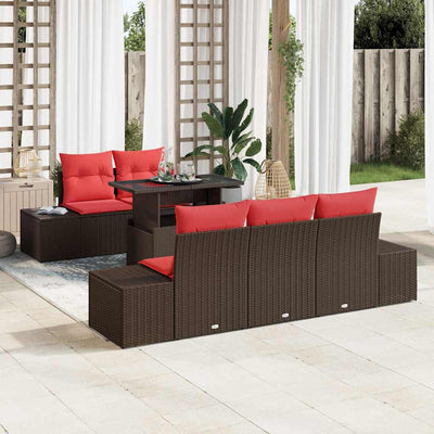 Sofa Sæt med pude 6 pcs Brun og Rød polyrattan