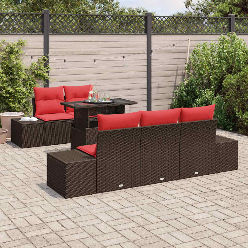 Sofa Sæt med pude 6 pcs Brun og Rød polyrattan
