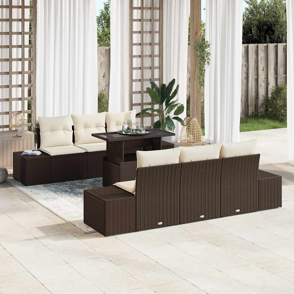 Sofa Sæt med pude 7 pcs Brun og Creme polyrattan