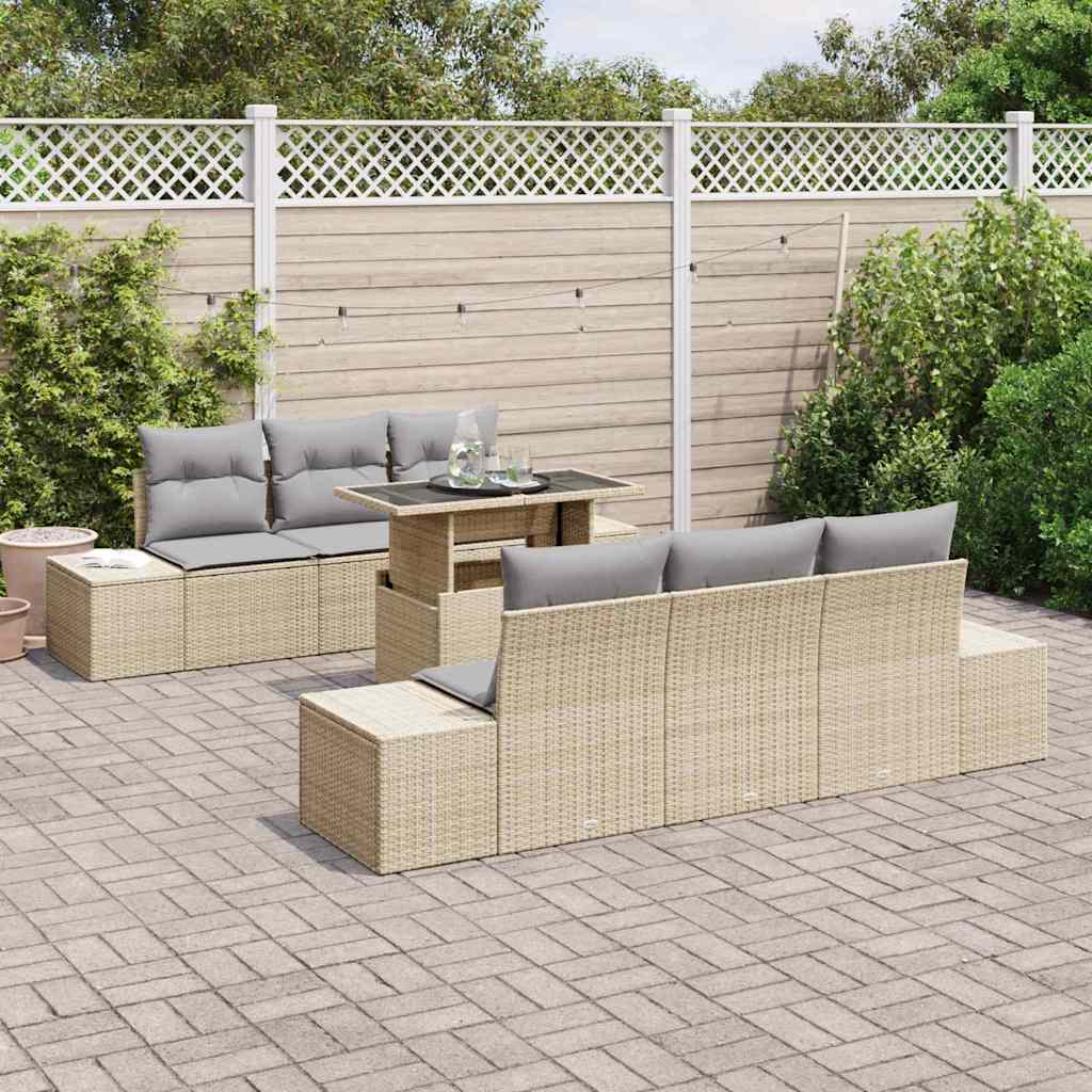 Sofa Sæt med pude 7 pcs Beige og lys grå polyrattan