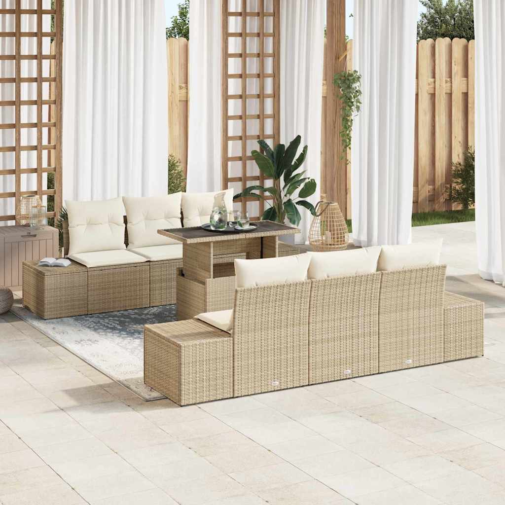 Sofa Sæt med pude 7 pcs Beige og creme polyrattan