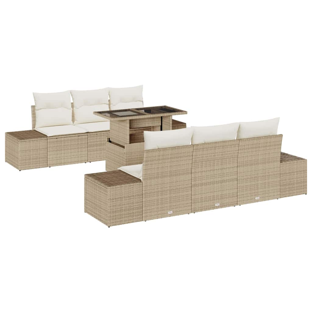 Sofa Sæt med pude 7 pcs Beige og creme polyrattan