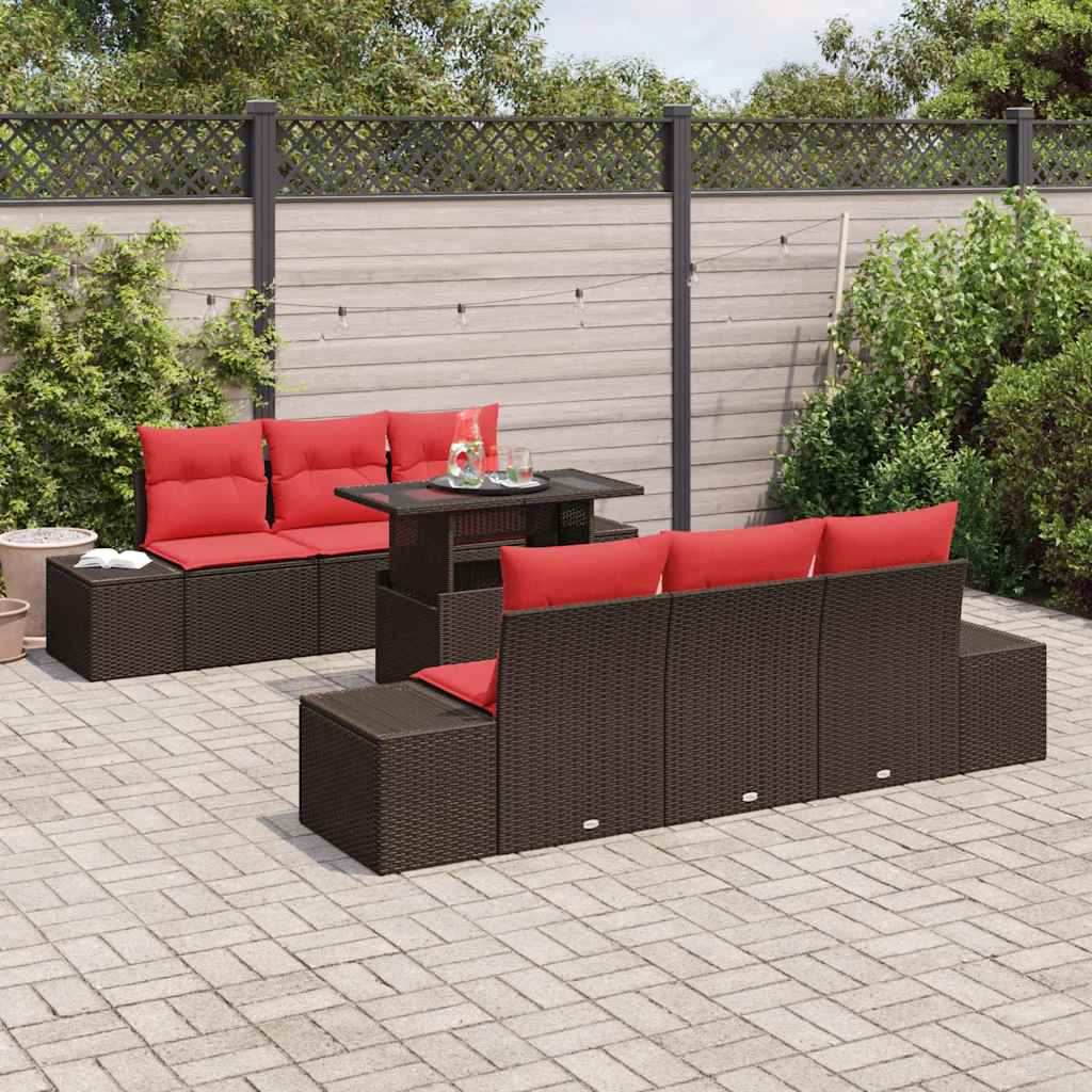Sofa Sæt med pude 7 pcs Brun og Rød polyrattan