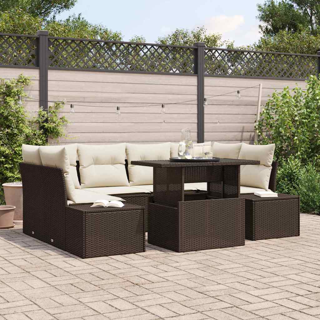 Sofa Sæt med pude 7 pcs Brun og Creme polyrattan